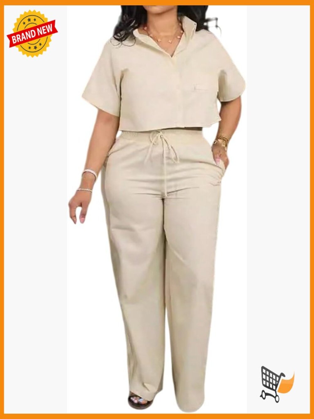 2 Piece Linen Crop Top & Wide Leg Pants Set, S-L